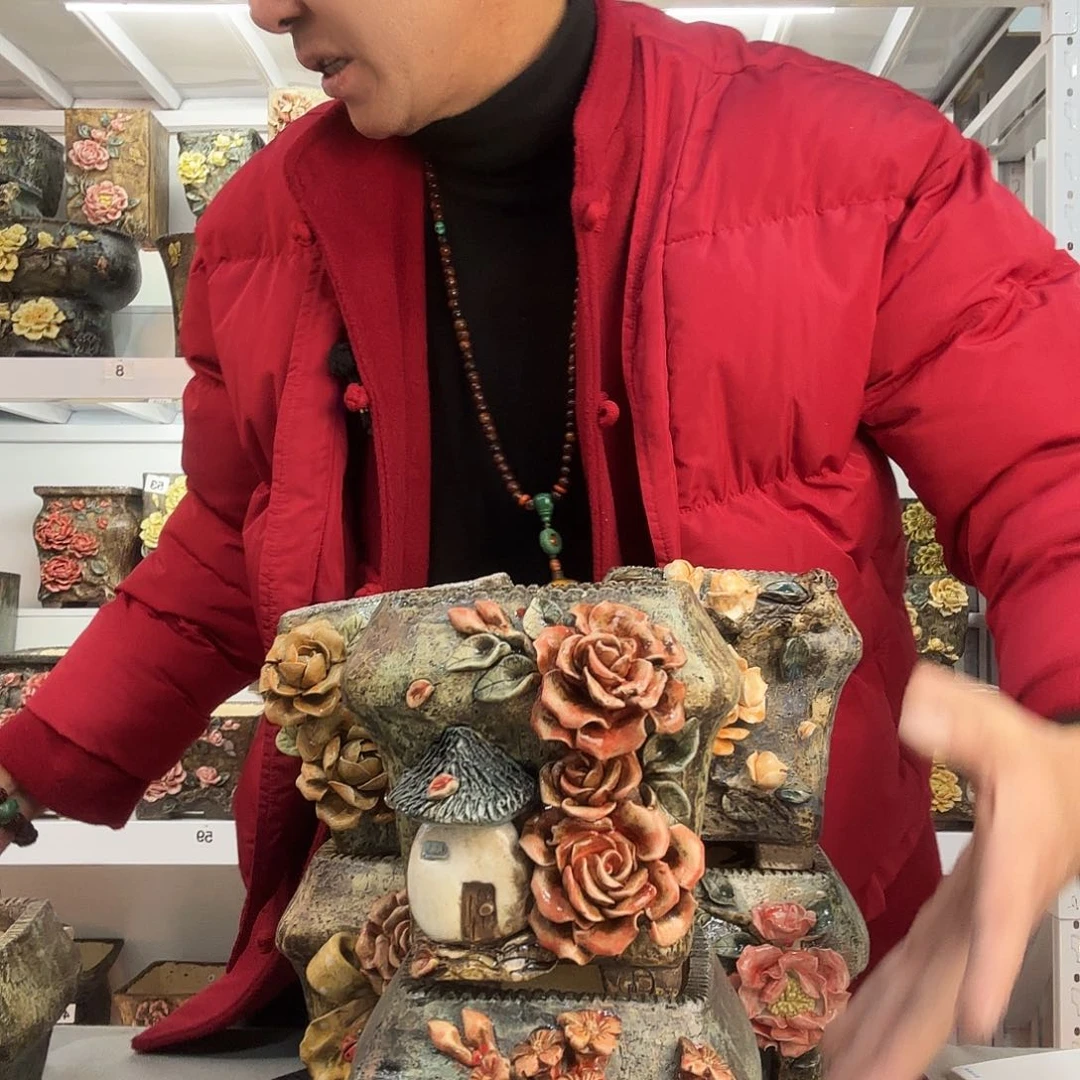 红陶以*青默花器