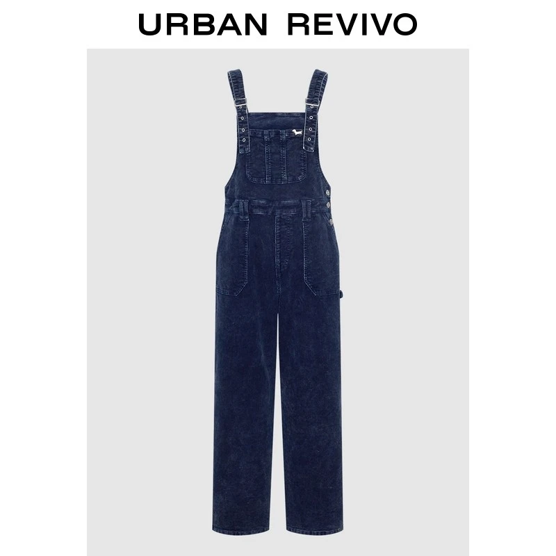 UR2026春季新款女装灯芯绒小狗图案休闲背带裤UYL860005