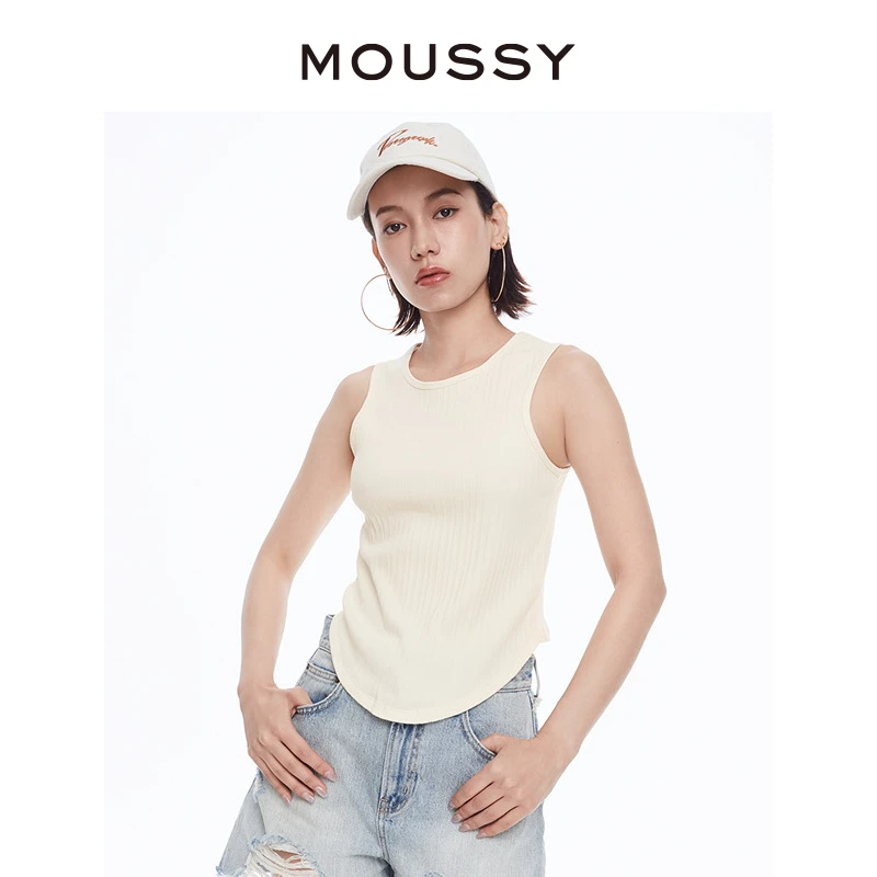 MOUSSY 夏季新品简约通勤风弧形下摆针织衫背心028HAA80-1831