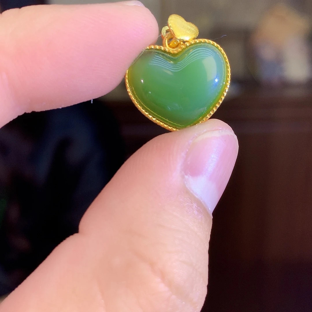 吊坠(不含链)银S925镶嵌和田玉（碧玉）吊坠