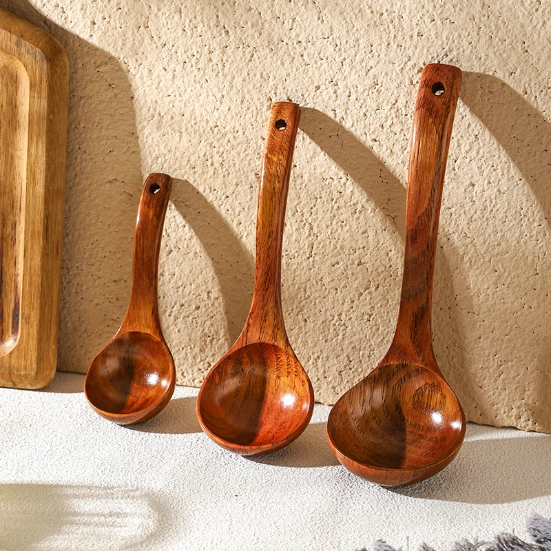 舍里家用实木大汤勺耐高温勺子喝粥吃饭勺小勺子复古木质火锅勺子