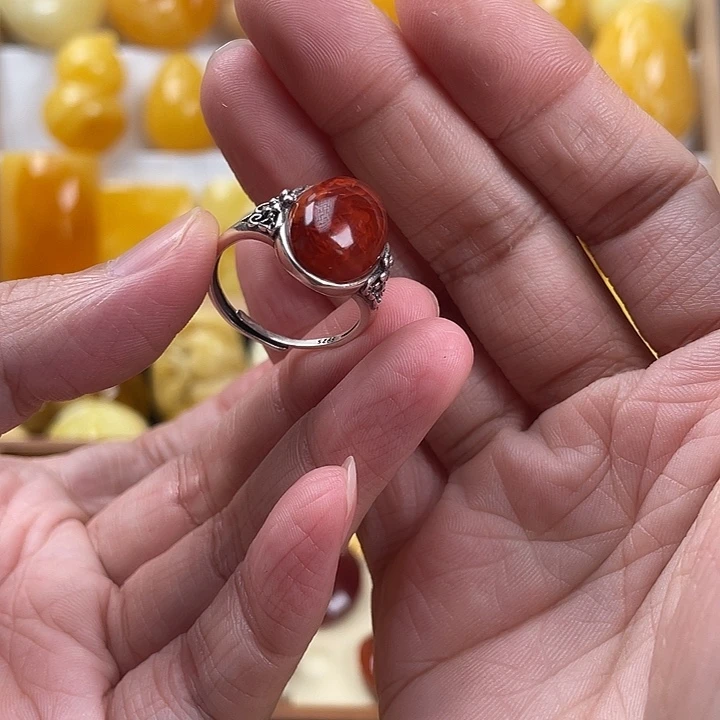 南红玛瑙银S925镶嵌戒指南红