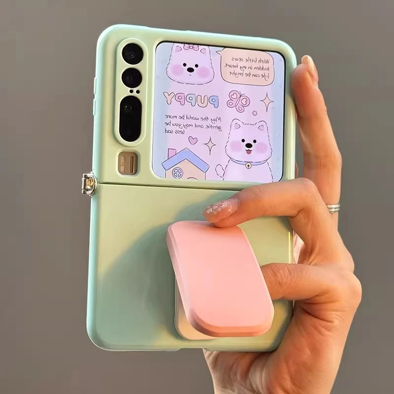 适用华为PuraX典藏版阔折叠手机壳小清新绿色简约支架硅胶保护套