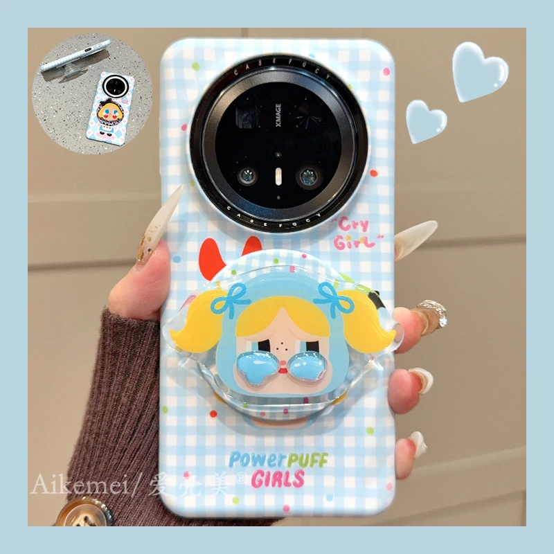 适用华为mate70pro+手机壳菲林爱心菱格Mate60pro+哭娃磁吸支架女
