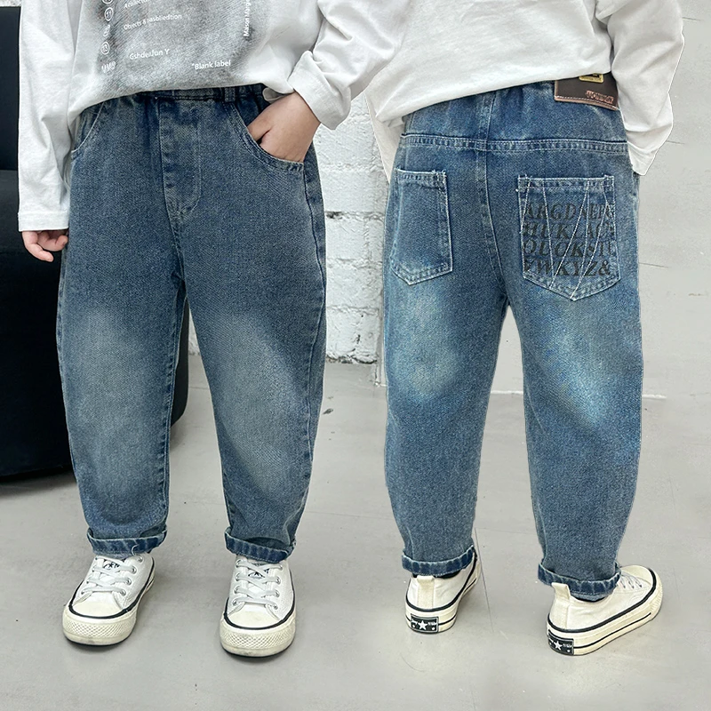 喜嘟童春季牛男童仔裤童装韩版修身宝宝春款休闲长裤女童春装洋气