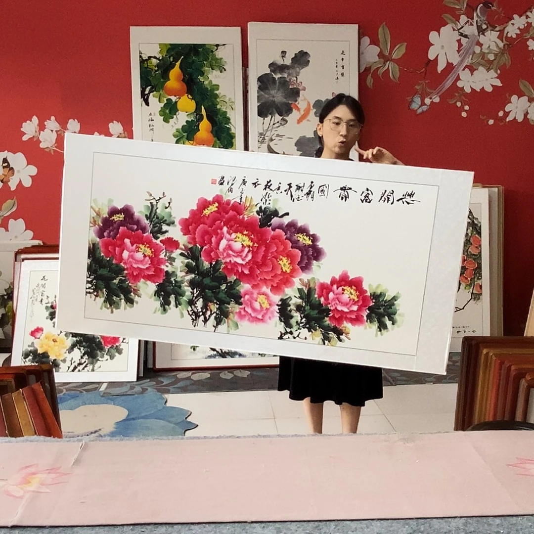 国画手写手绘带框包邮国画作品82✖️162