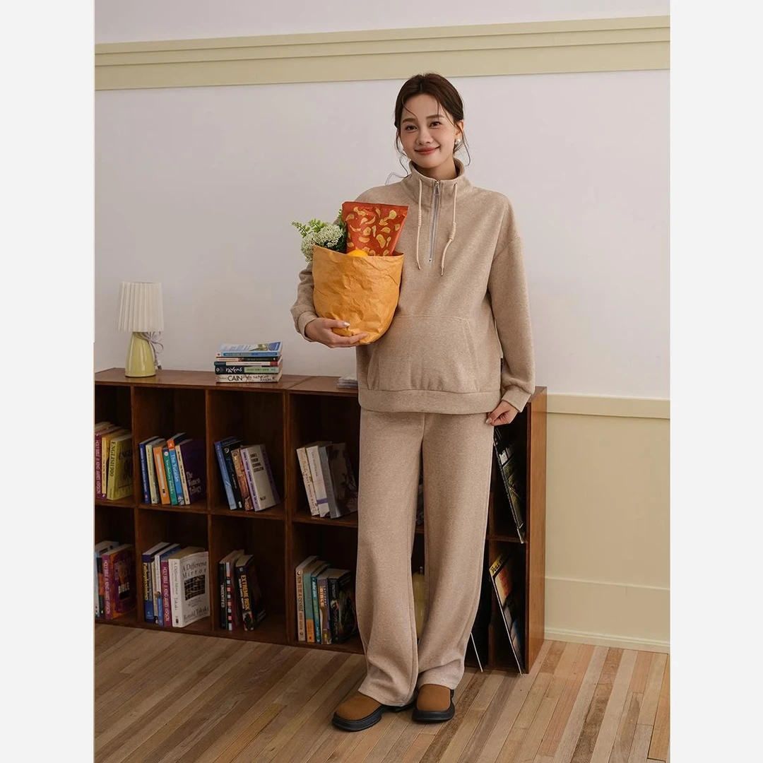 【清仓】孕妇套装冬加厚保暖宽松长袖上衣阔腿直筒裤长裤两件套