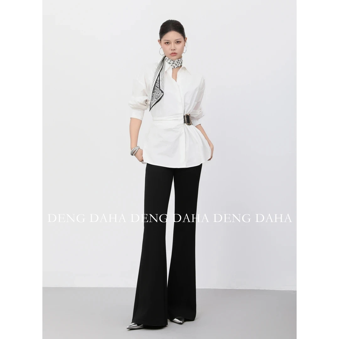 「姐姐有约」2025年春季上衣皮带收腰长袖清凉衬衫HBZC622186