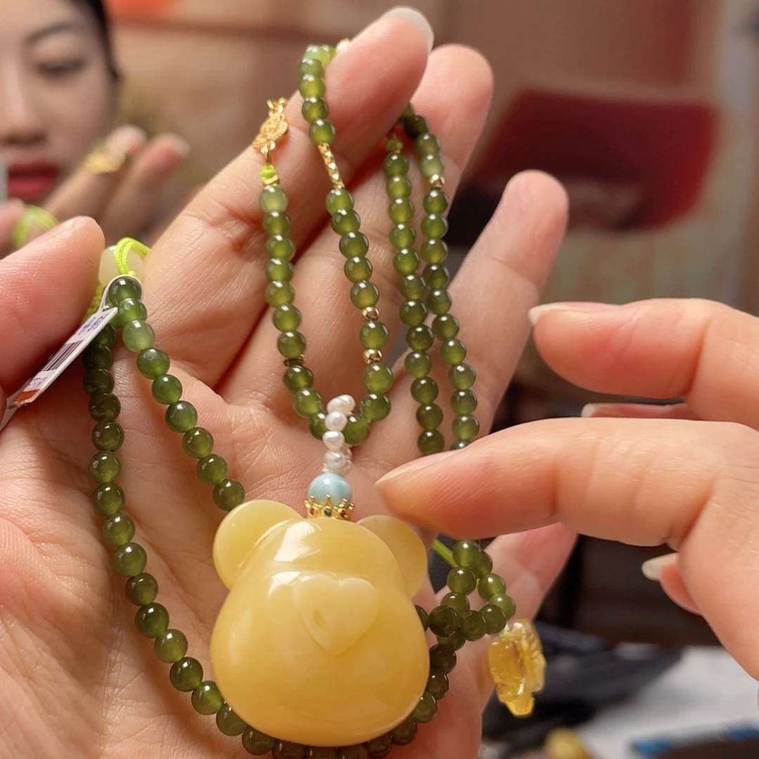 琥珀银S925镶嵌裸石吊坠