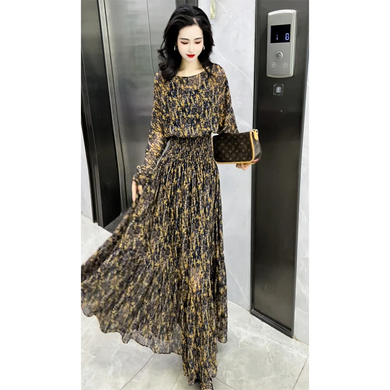 2025秋季新款长袖连衣裙法式风气质女里外吊带组合套装长裙99826