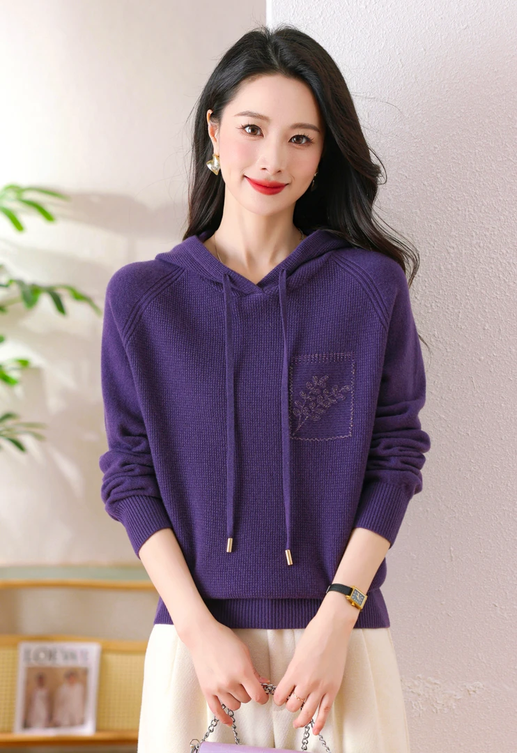 【于姐】3019连帽针织时尚百搭羊毛衫