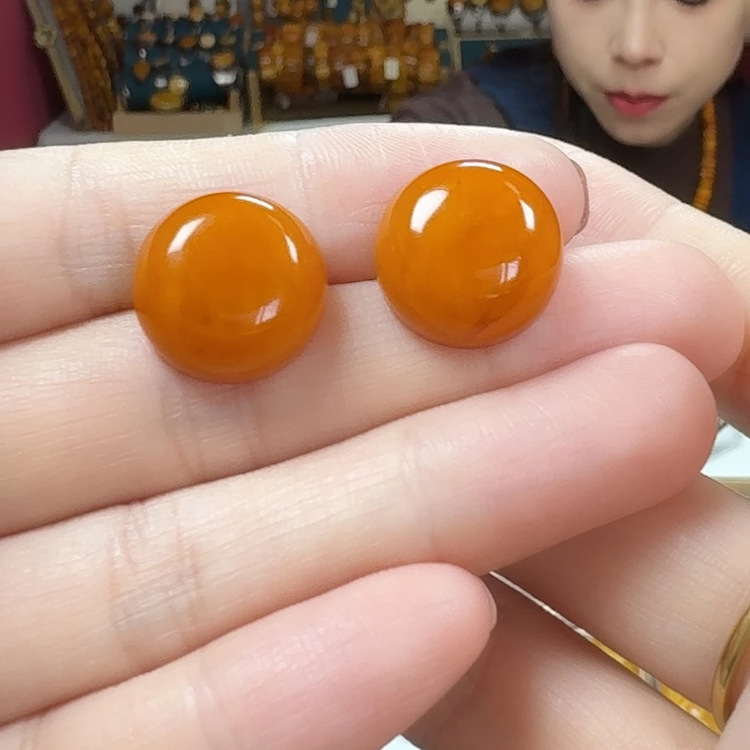 小***橘蜜蜡银S925镶嵌耳饰耳钉
