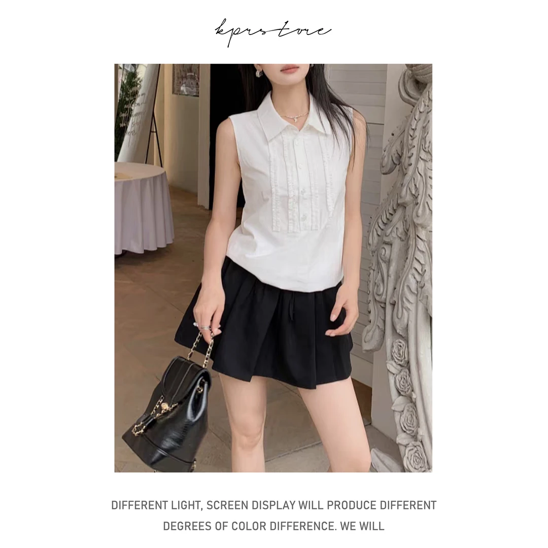 法式气质无袖衬衫背心女外穿高级感翻领上衣