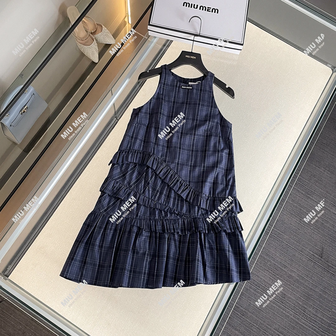 夏季新款格纹无袖背心连衣裙 DY6957