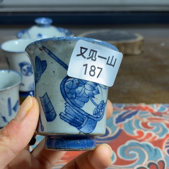 景德镇手绘粗陶茶杯清贡