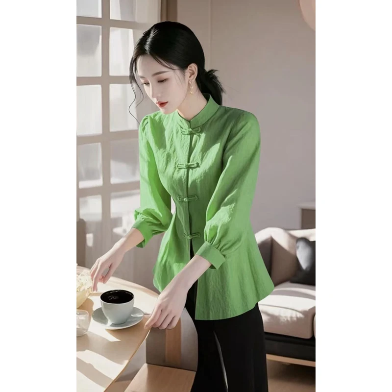 新中式高级感显瘦长袖衬衫女2025年春秋新款衬衣收腰显瘦百搭上衣
