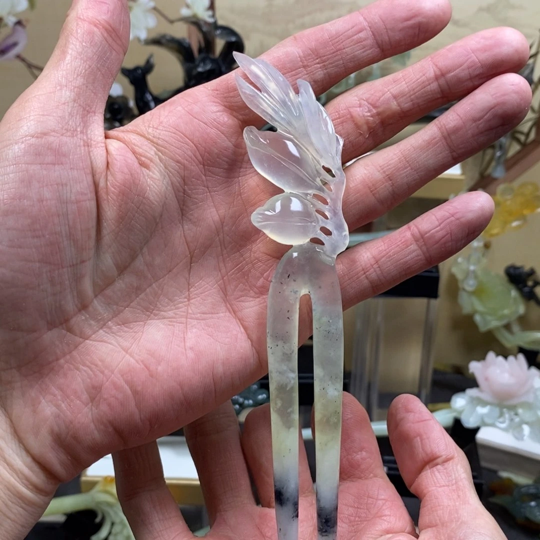 蛇纹石玉发饰未镶嵌?****条玉兰