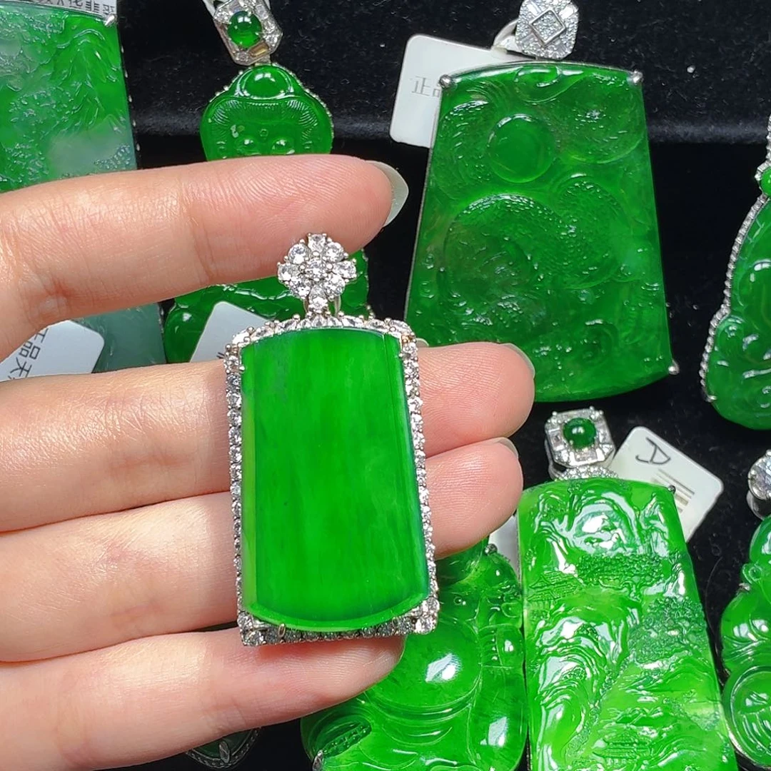 翡翠银S925镶嵌颈饰天然A货翡翠