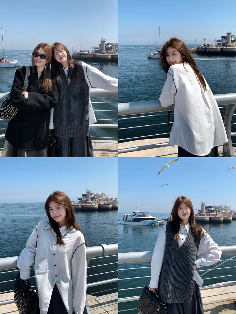 小君君布兰妮 尼斯假日/捏褶贝壳绣衬衫流苏毛衣马甲