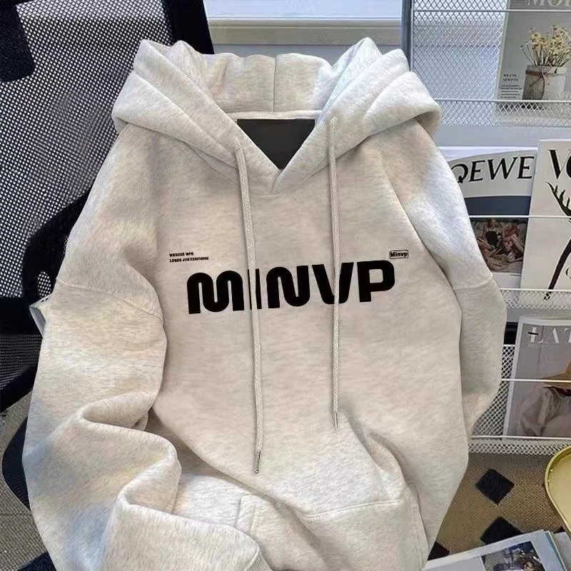 特大码300斤潮牌字母印花卫衣连帽百搭港风秋冬加绒加厚男装外套