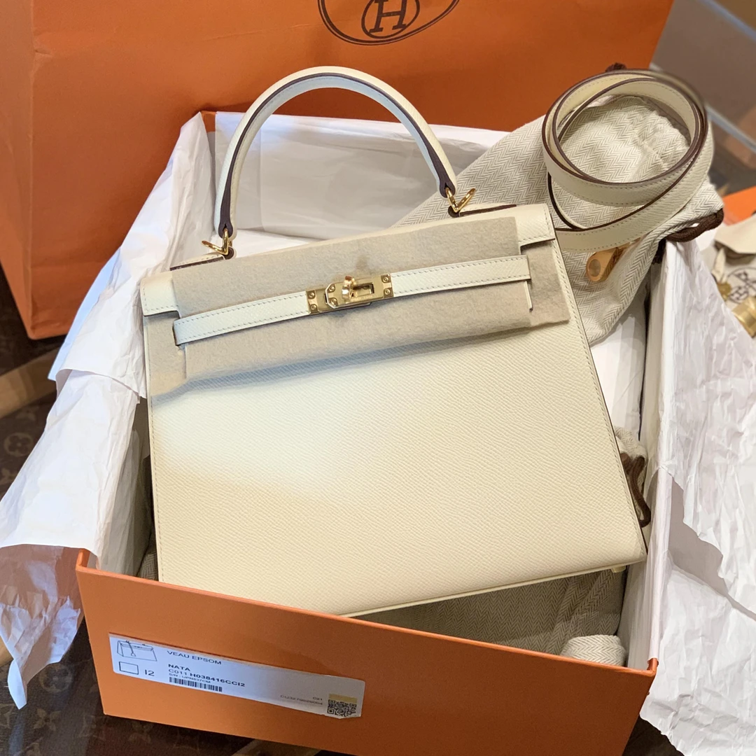 99新 Hermes/爱马仕 壹臻/奶油白金扣Kelly25 u刻 35703436