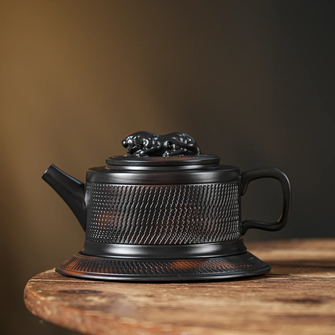 紫陶大号卧虎茶壶手工跳刀建水凤鸣复古家用单壶紫砂高档功夫茶具