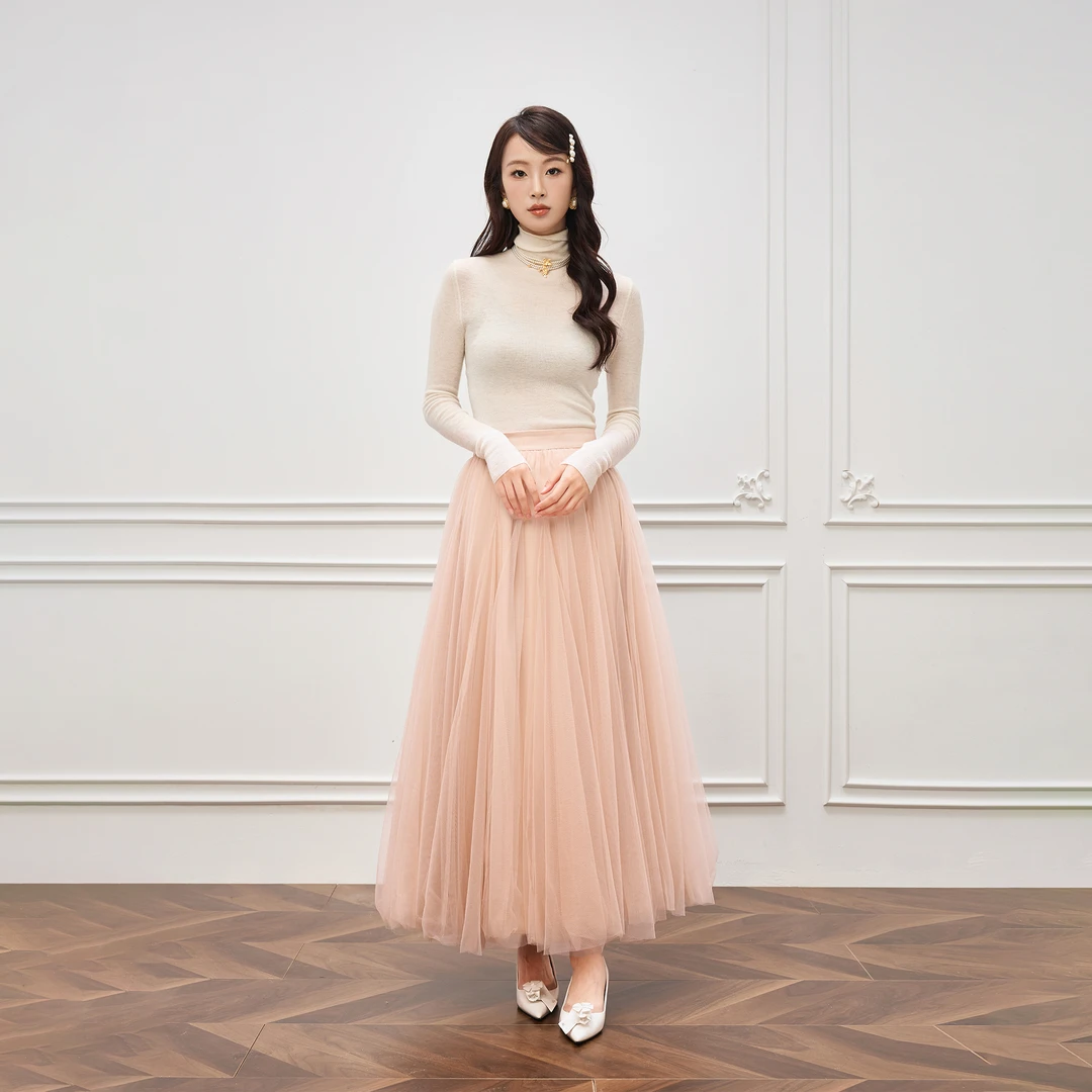 CHELIGNE蓬蓬裙''九米下摆''2025秋季新款肉桂粉纱裙原创长裙女