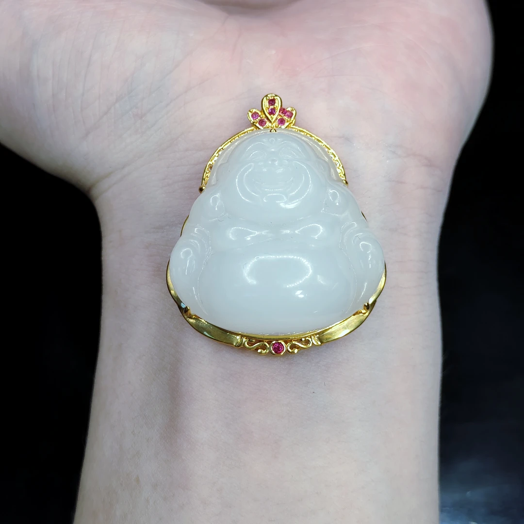 18K金和田玉佛公吊坠赠绳M1【多样性发其一】约30-30-14mm