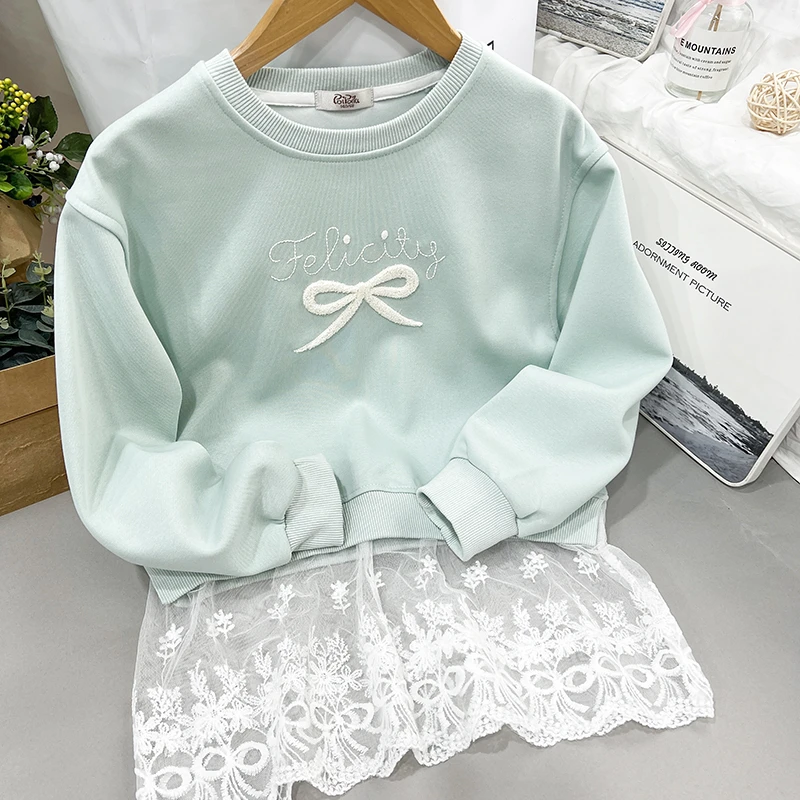 泡泡噜童装儿童卫衣外套蕾丝花边下摆蝴蝶结