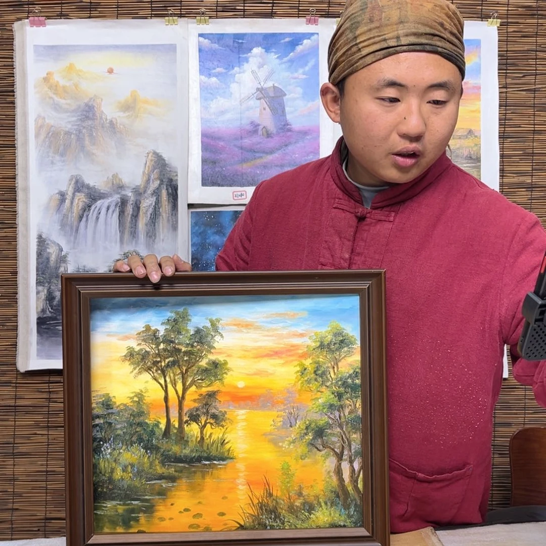 油画行路人小院绘画作品竞拍