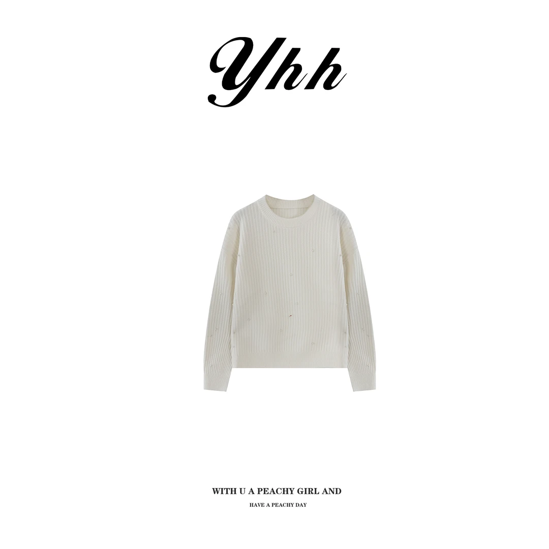 【YHH】冬季时尚重工钉珠圆领套头毛衣-YHW5270