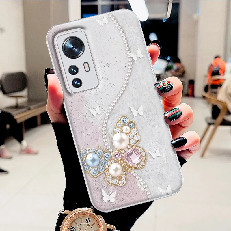 适用小米12pro手机壳高级感钻石蝴蝶水凝壳时尚潮新款防摔保护套