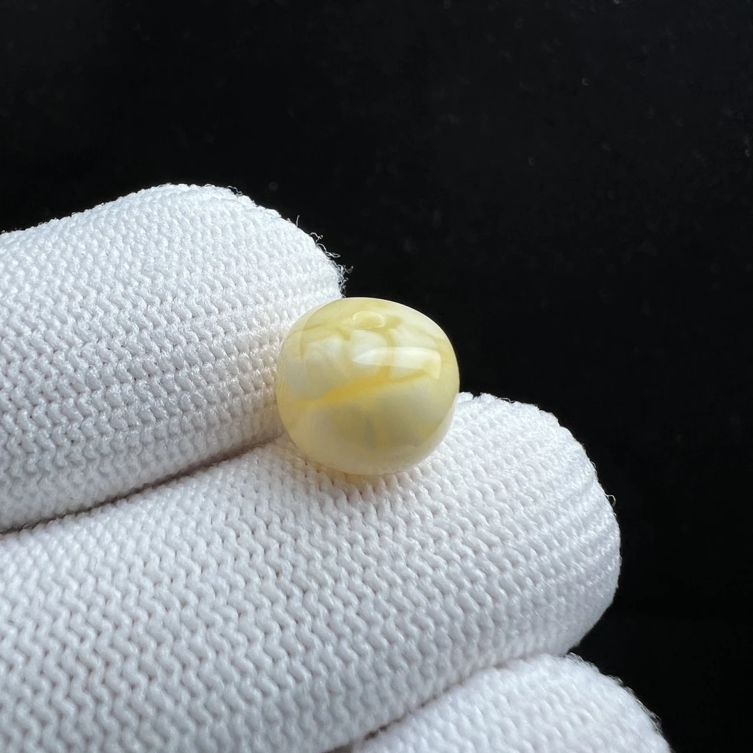 M6428天然俄料蜜蜡 白蜡老型单珠10*8mm 支持鉴定假一罚四