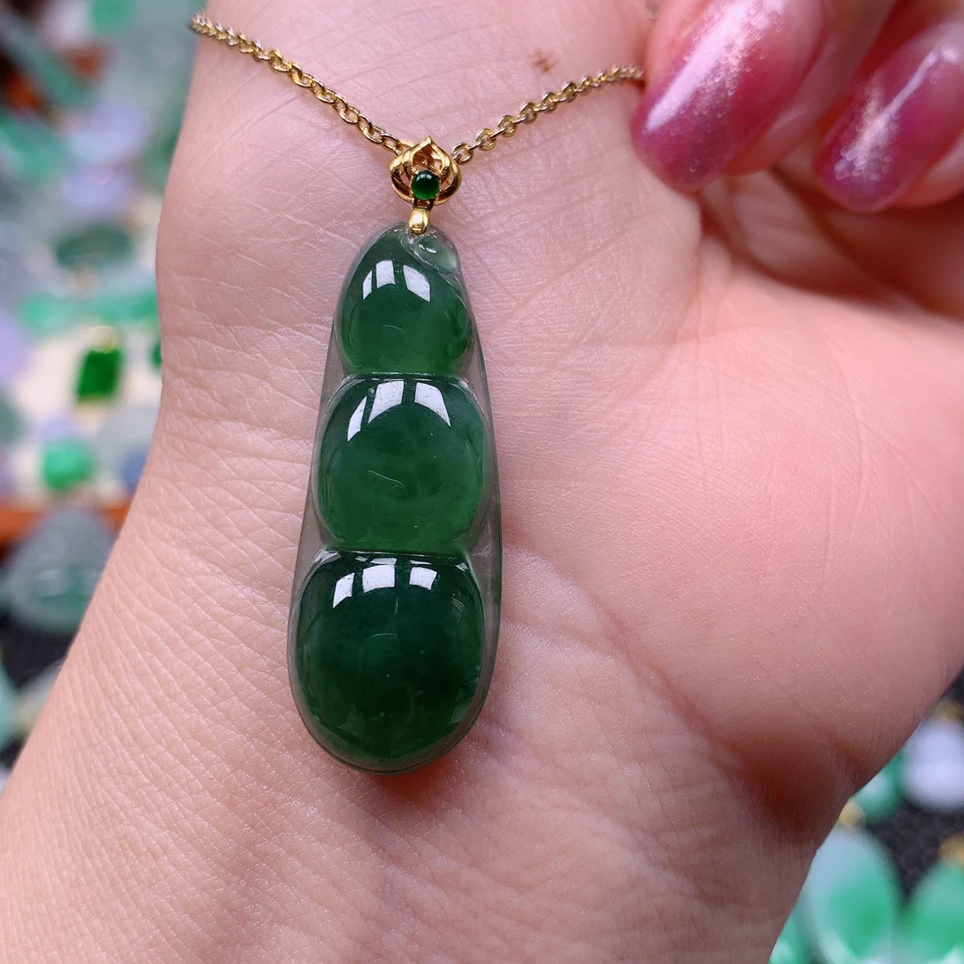 缅甸天然A货翡翠，冰湖水绿福豆 编号230/1116尺33-13-5.4