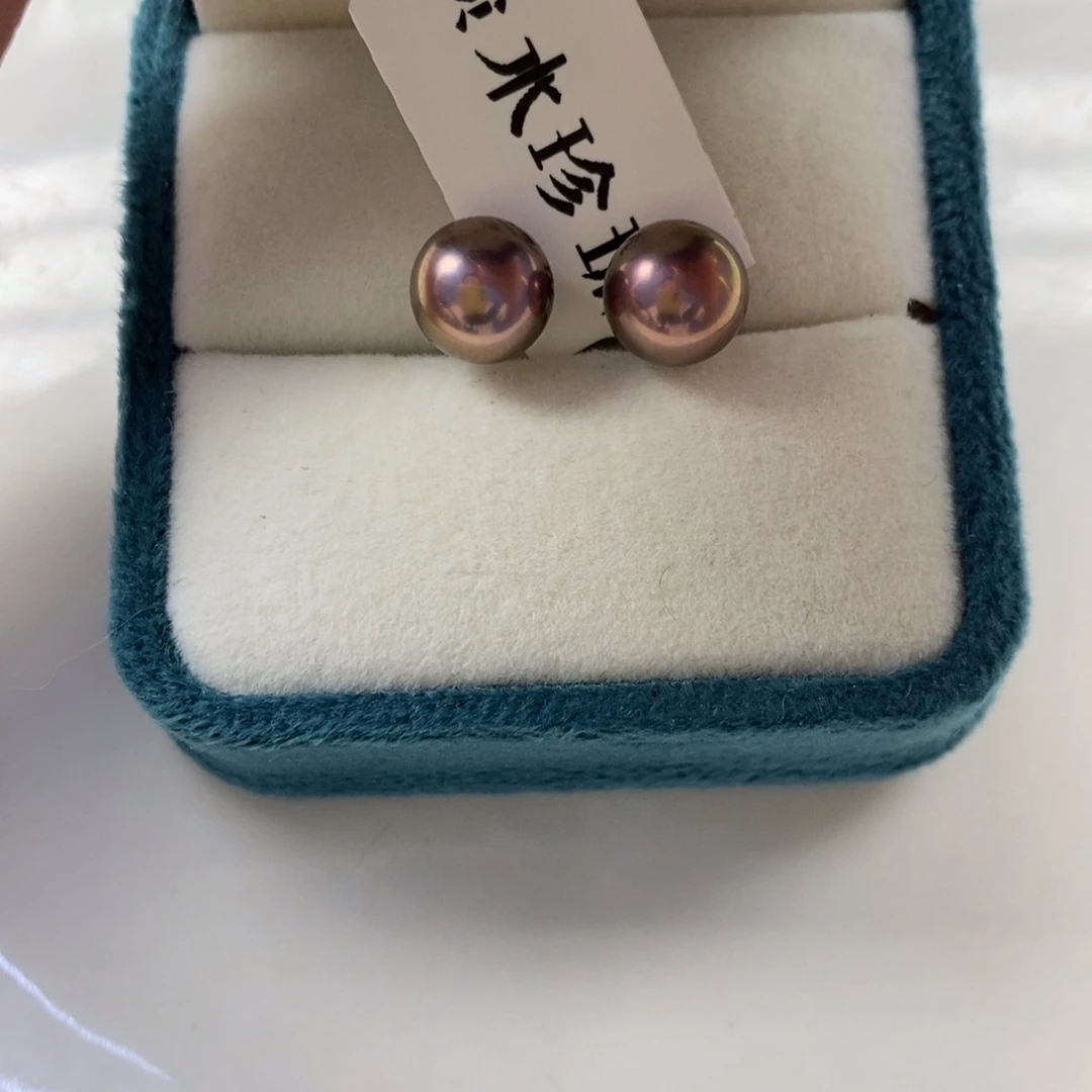 淡水珍珠耳饰银S925镶嵌8-9