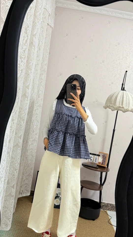 九分白色牛仔裤夏季新款韩系甜美宽松格子无袖减龄