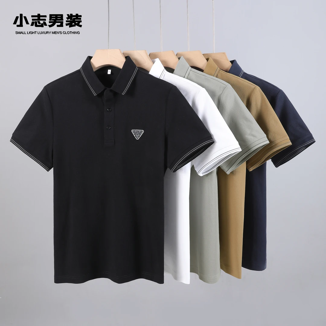 夏季胸前倒三角点缀个性字母刺绣POLO衫时尚潮流修身撞色翻领短袖