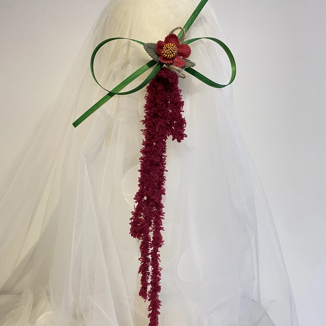 欧姿新款新娘酒红色吊米低马尾绑发敬酒服结婚头饰设计感小众发饰