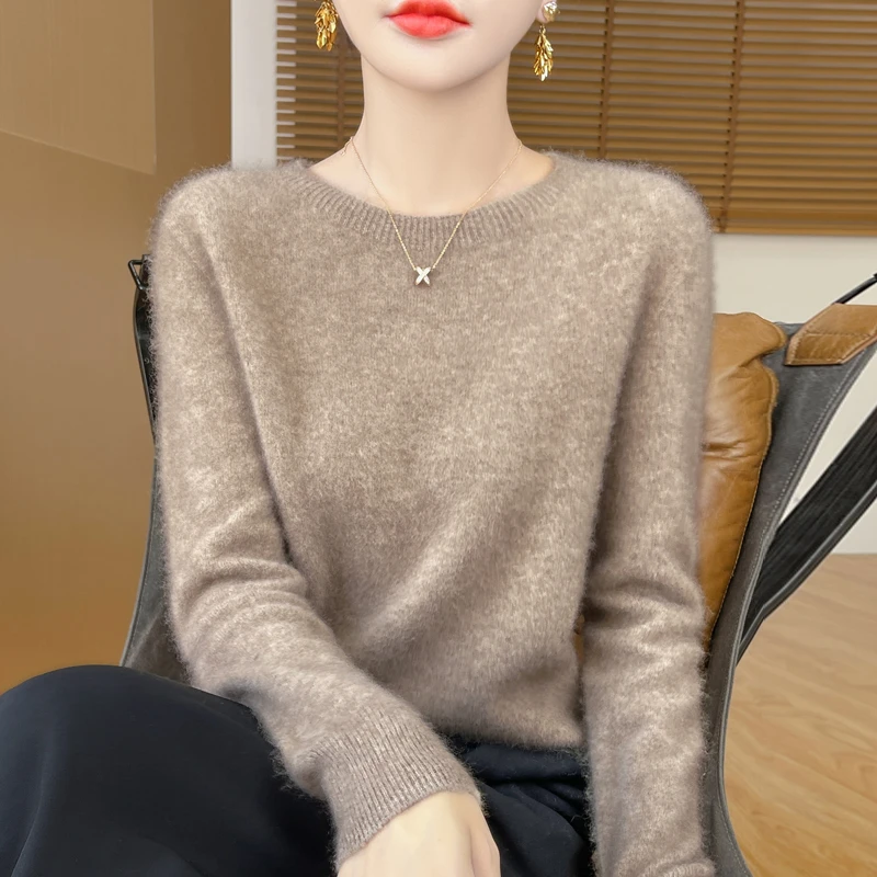 【天衣无缝】一线成衣2025新款低圆领纯色长袖针织衫 宽松显瘦