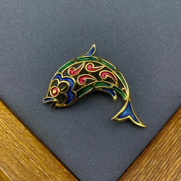 合金胸针 LL 中古首饰vintage Trifari翠法丽东方剪纸年年有鱼