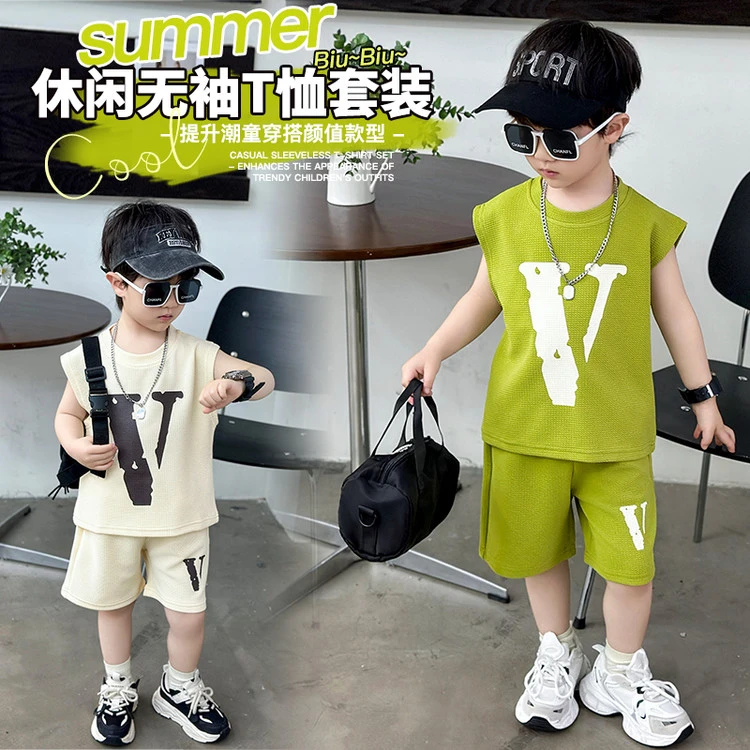男童夏装套装2025爆款洋气韩版中大童男孩帅气夏天短袖两件套