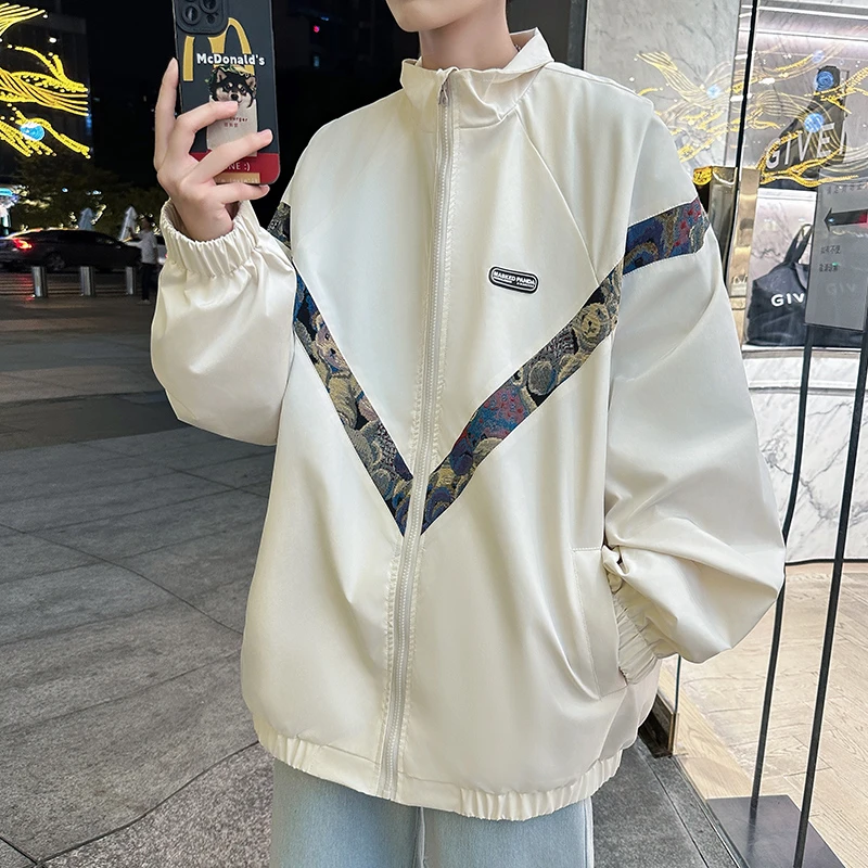 高级感男装夏季国潮立领外套新款2025学生宽松型美式夹克休闲外套