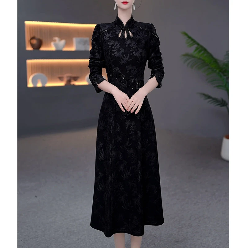 DBF-25B507 新款新中式国潮保暖显瘦新中式中长款连衣裙M-5XL