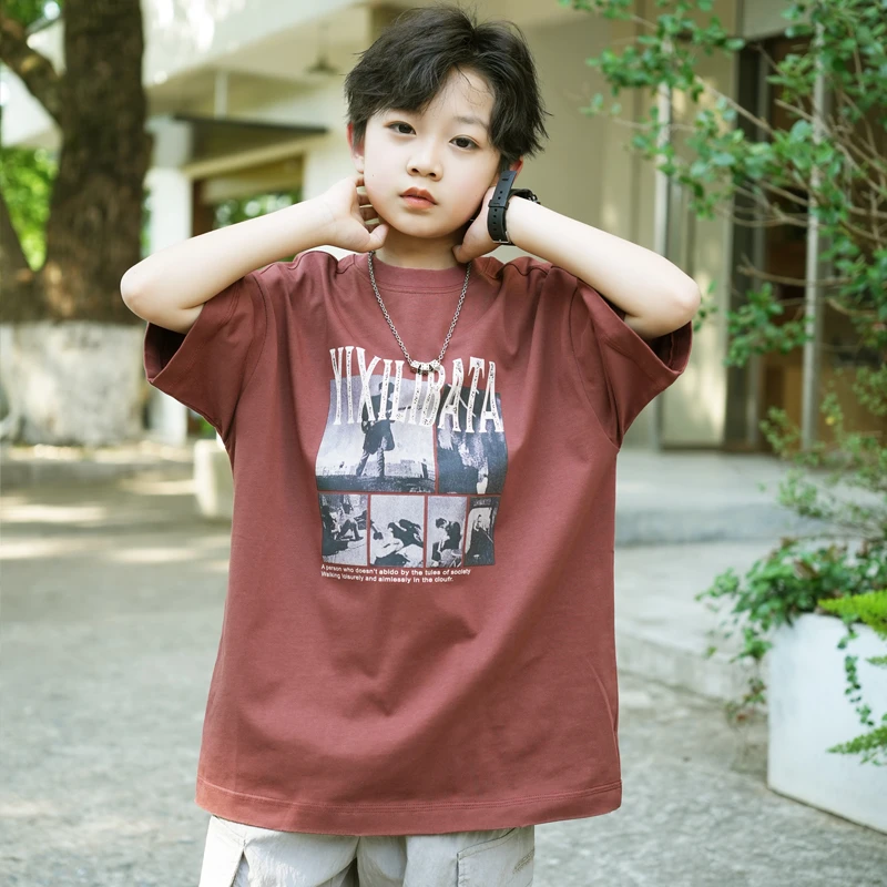 男童t恤短袖2025年夏装8-16岁中大童男孩新款宽松潮25XT0086