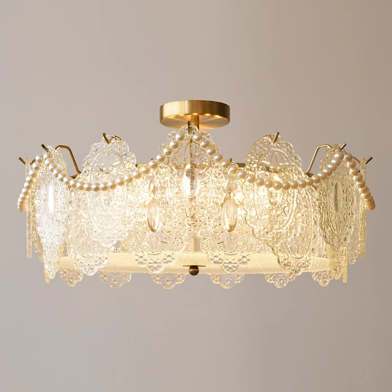 美式简约现代法式轻奢玻璃吸顶灯 卧室书房餐厅客厅衣帽间灯具