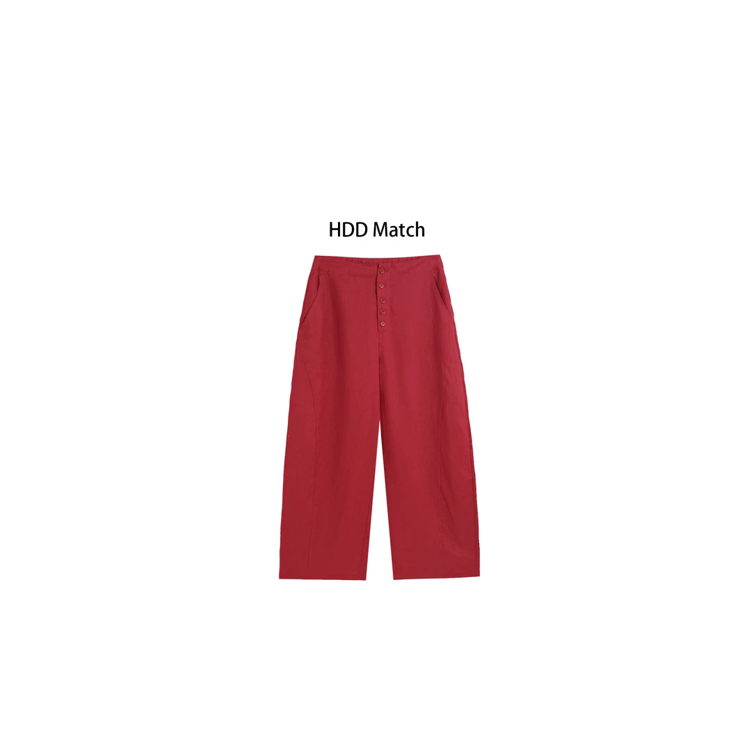 HDD Clothing"仲夏之梦"夏季女款多扣设计亚麻九分休闲裤 Y7881