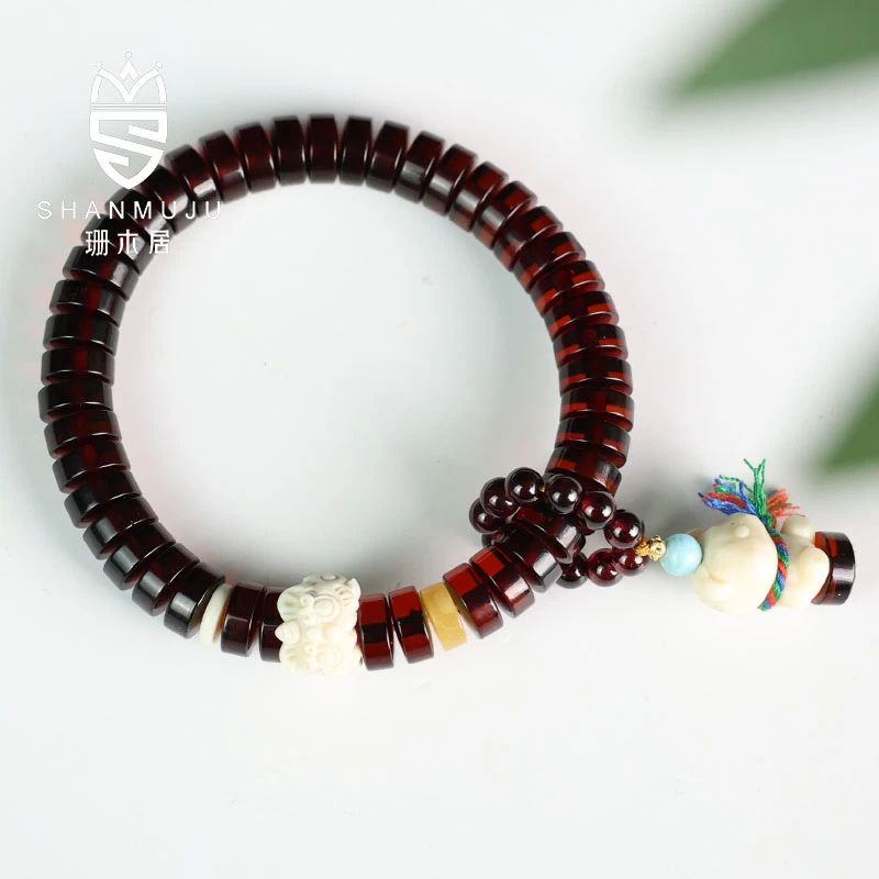 【珊木居】S1917JY 血珀3*8药片珠单圈手串