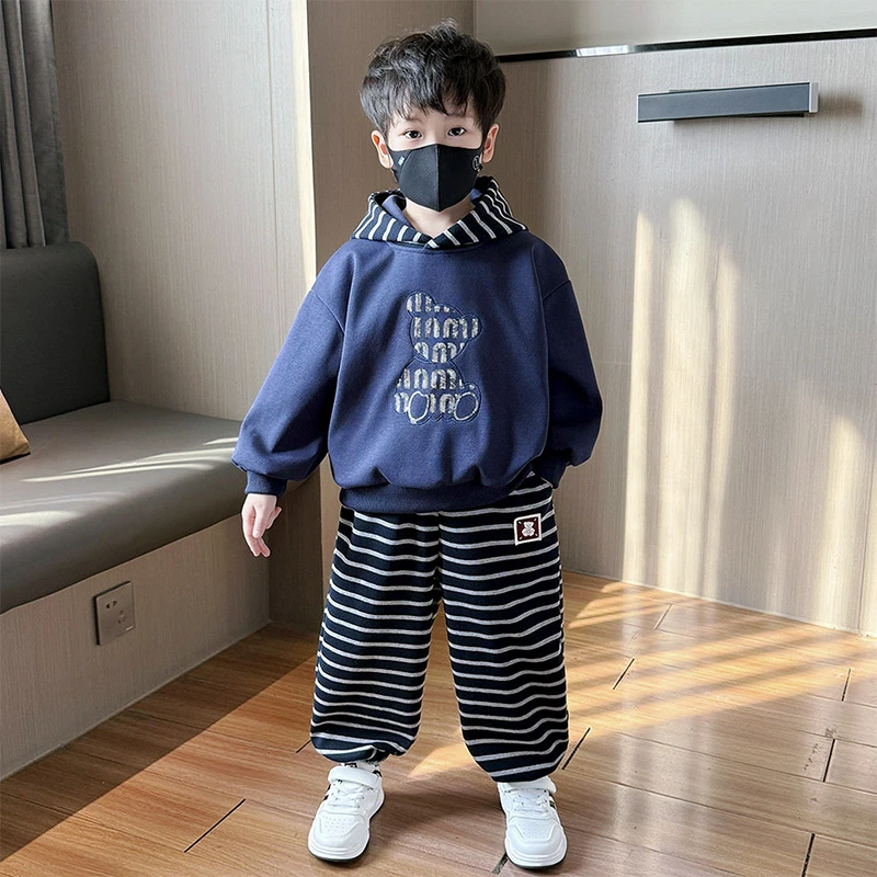 男童连帽卫衣套装春秋款2025新款儿童秋装宝宝秋季可爱长袖两件套