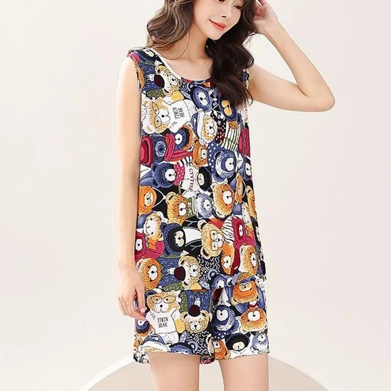 睡衣女夏季棉绸无袖短裤2025新款夏天可外出可外穿薄款家居服