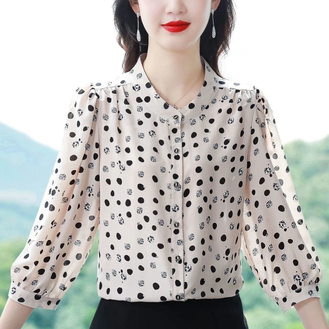 夏装新款女装时尚妈妈洋气小衫气质减龄高档百搭上衣雪纺衫打底衫